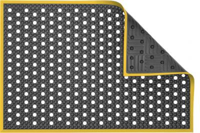 ESD Anti-Fatigue Floor Mat with Holes & 2,5 cm Yellow Bevel | EFB Complete Bubble ESD | Fire-Retardant | Grey | 90 x 120 cm